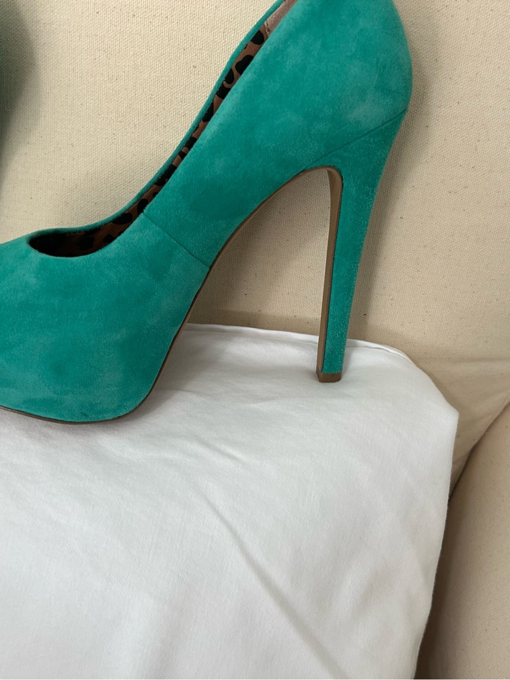 Jessica Simpson Carri Palmetto Green Suede Platform Peep Toe Heels 5M - Picture 5 of 13